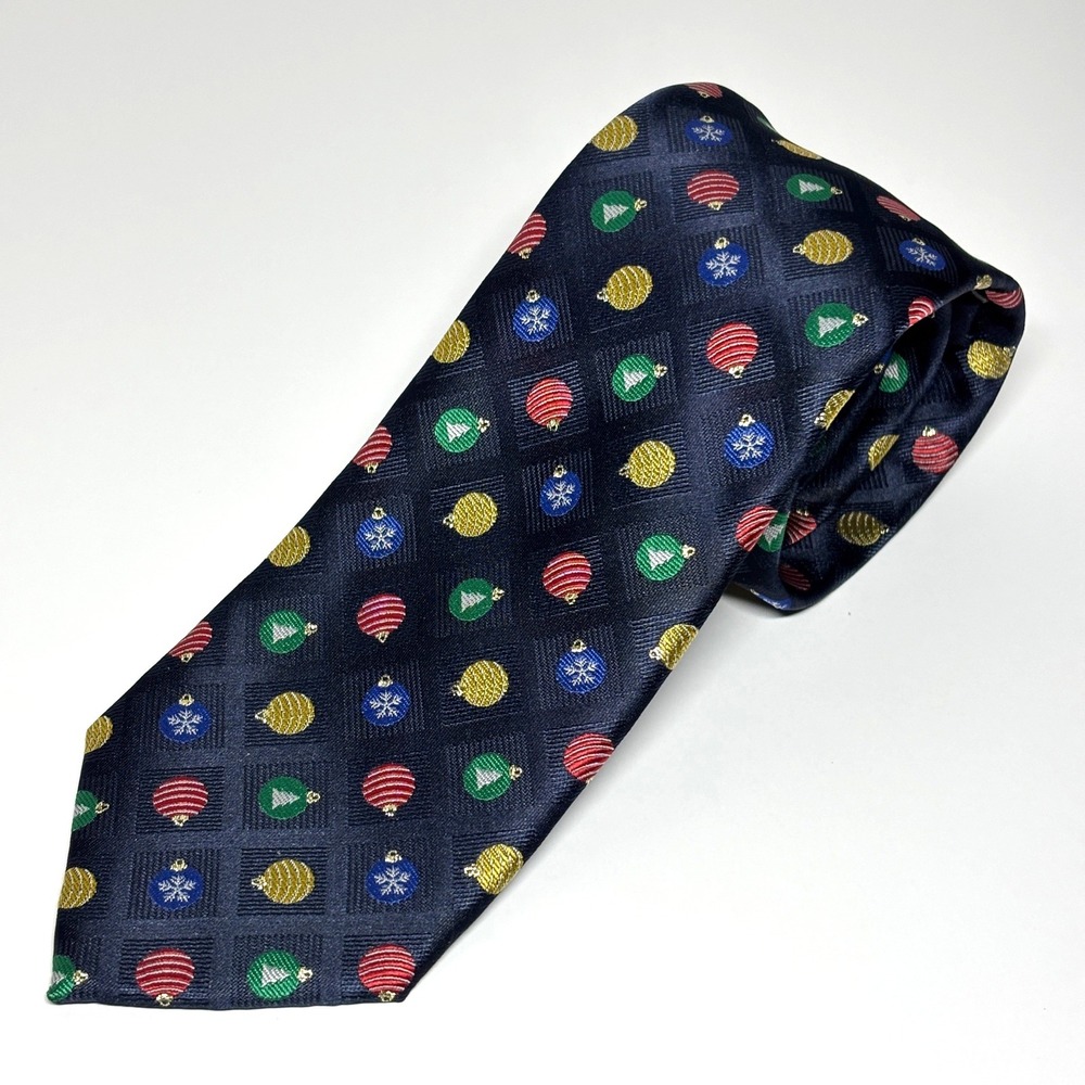 Holiday Traditions Hallmark Christmas Tie Mens‎ OS Navy Blue Ornament Holiday